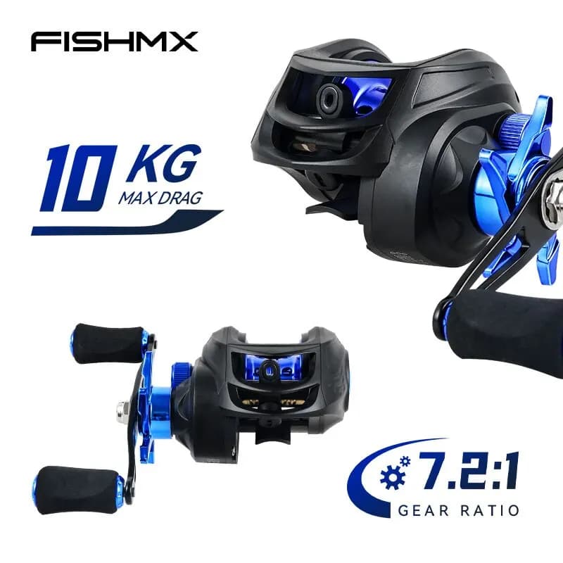 Carretilha pesca FISHMX 7.2:1 Gear Ratio Max Arraste 10kg Baitcasting Reel com Carretel de Alumínio
