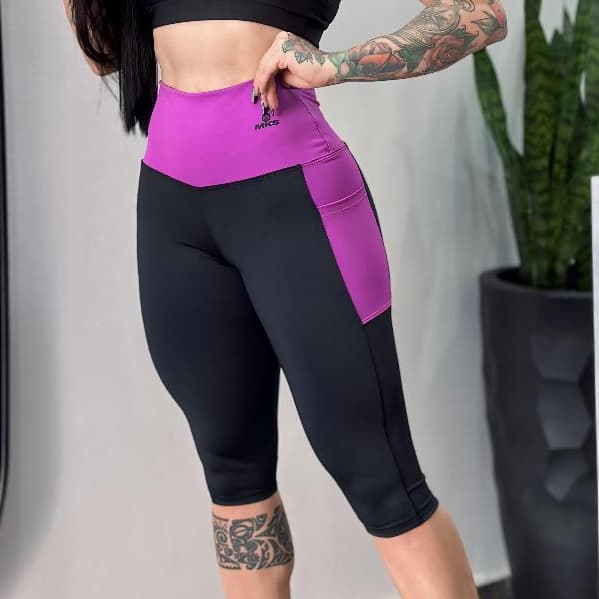 Legging Capri Feminina Cintura Alta Com Bolso Academia