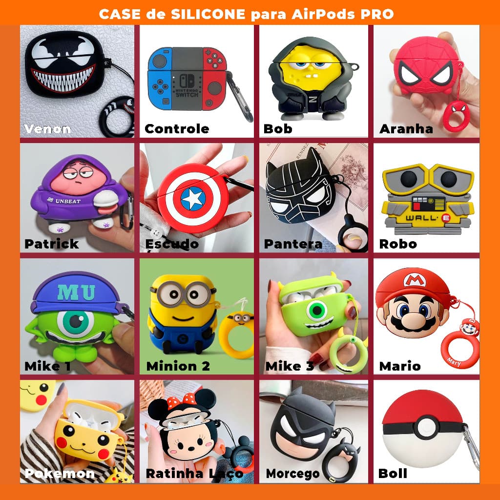 Case Capinha Capa Protetora de Silicone Personalizada de Personagens P/ Fone Airpods Pro