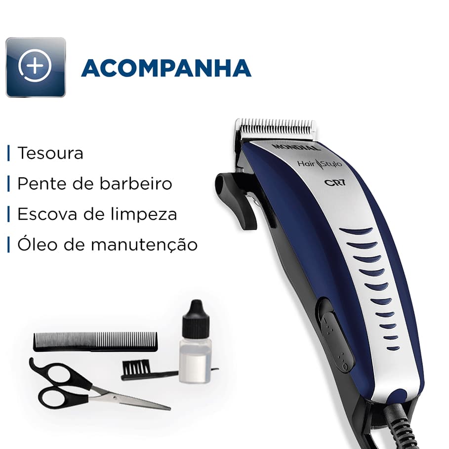 Maquina de Cortar Cabelo Pelo Corpo Peito Barriga + Acessórios Mondial cr02/cr07 220v