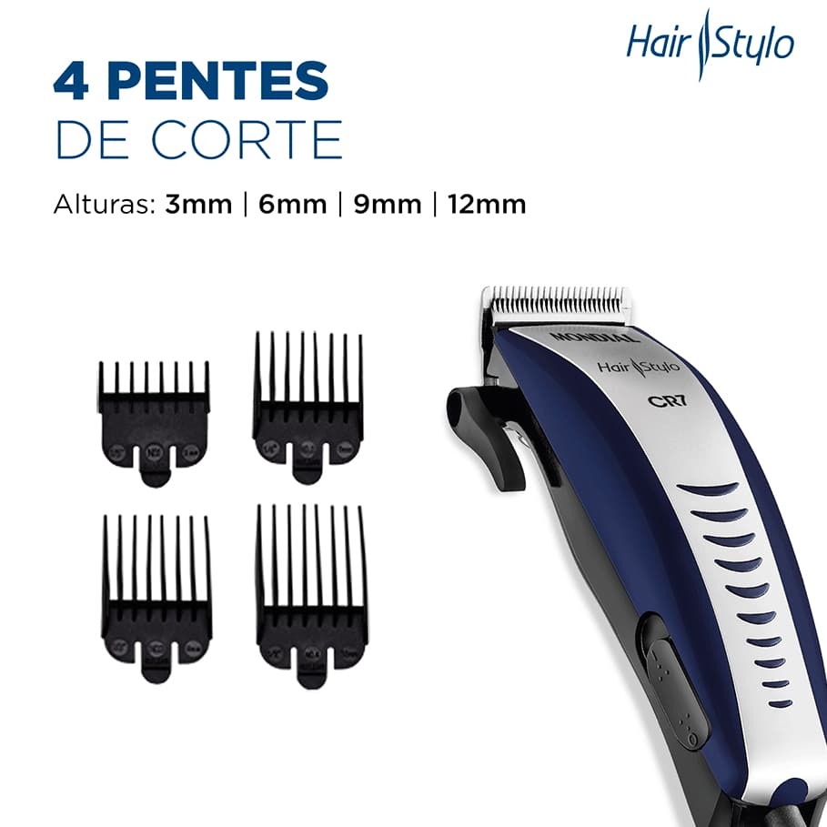 Máquina de Cortar Cabelo Pelo do Corpo Peito Barriga Mondial Original + Acessórios Stylo CR 02/CR7 – 110v/127v
