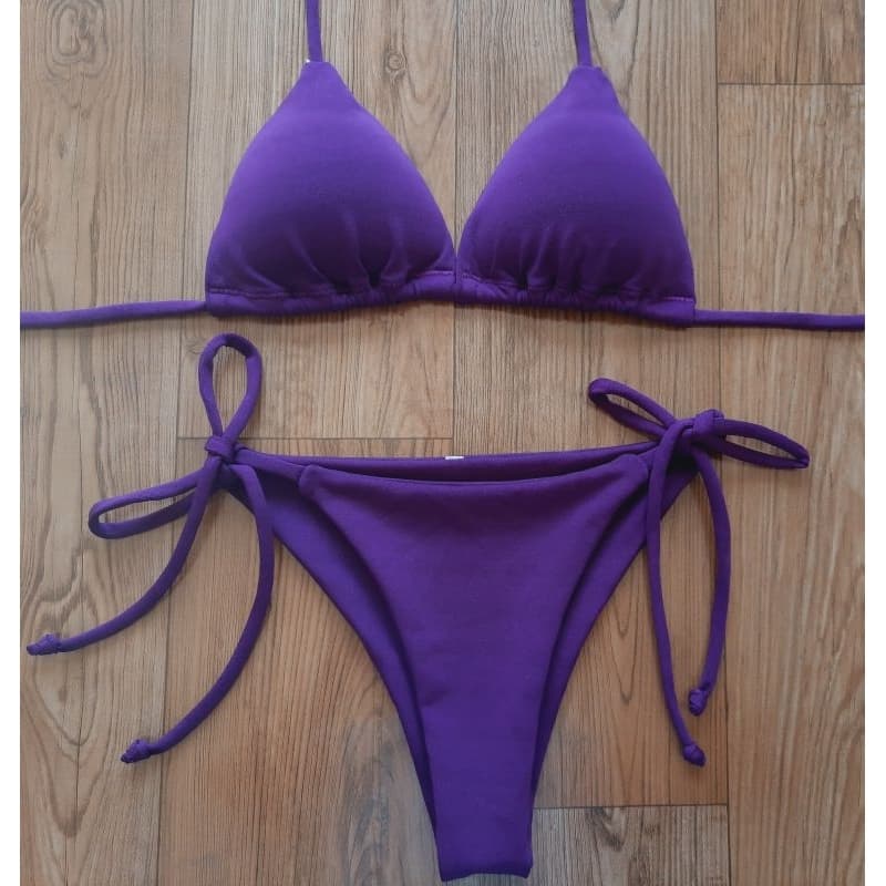 Popo Conjunto de Biquini feminino com bojo - Biquíni cortininha com bojo calcinha de amarrar