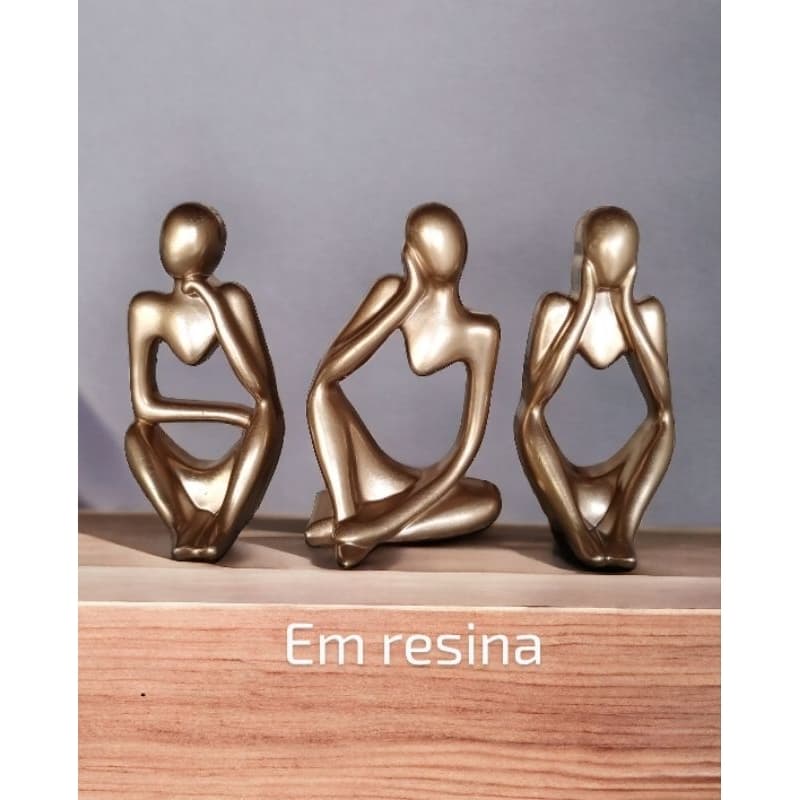 Trio de Estátuas Decorativas Modelo Pensador, Feitos em Resina.