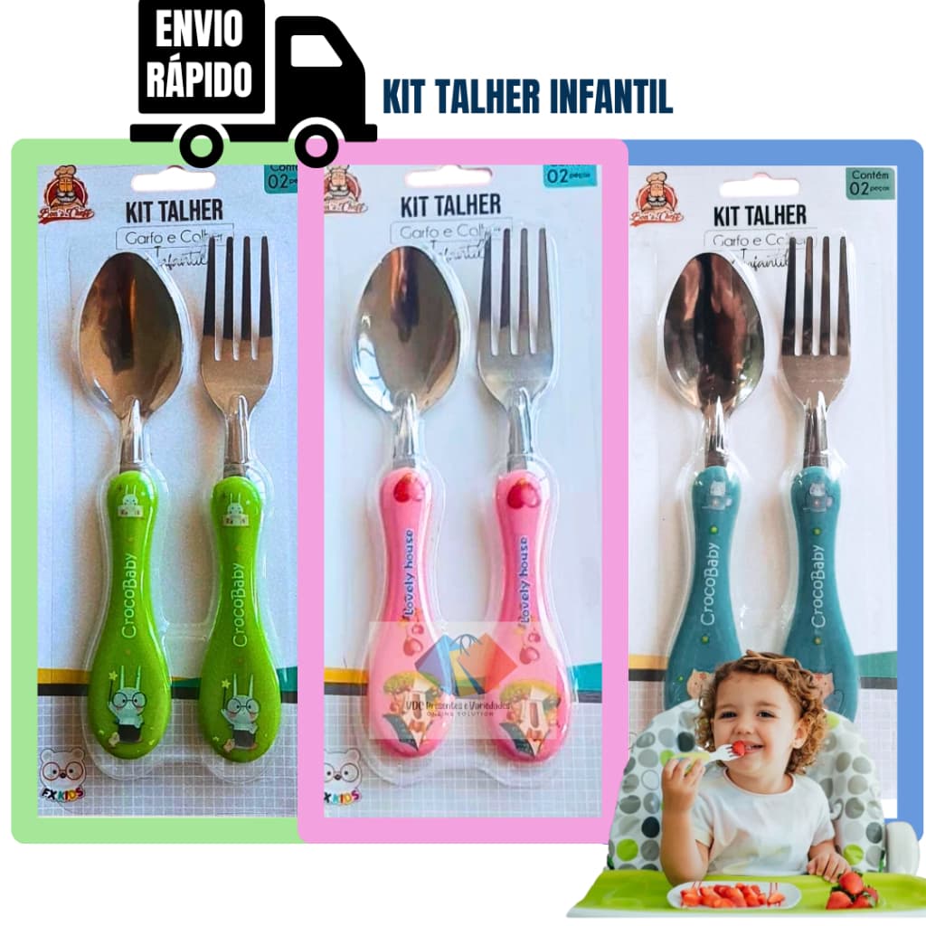 Kit Talher Colher Garfo Infantil Comida Criança 02 Peças Barato
