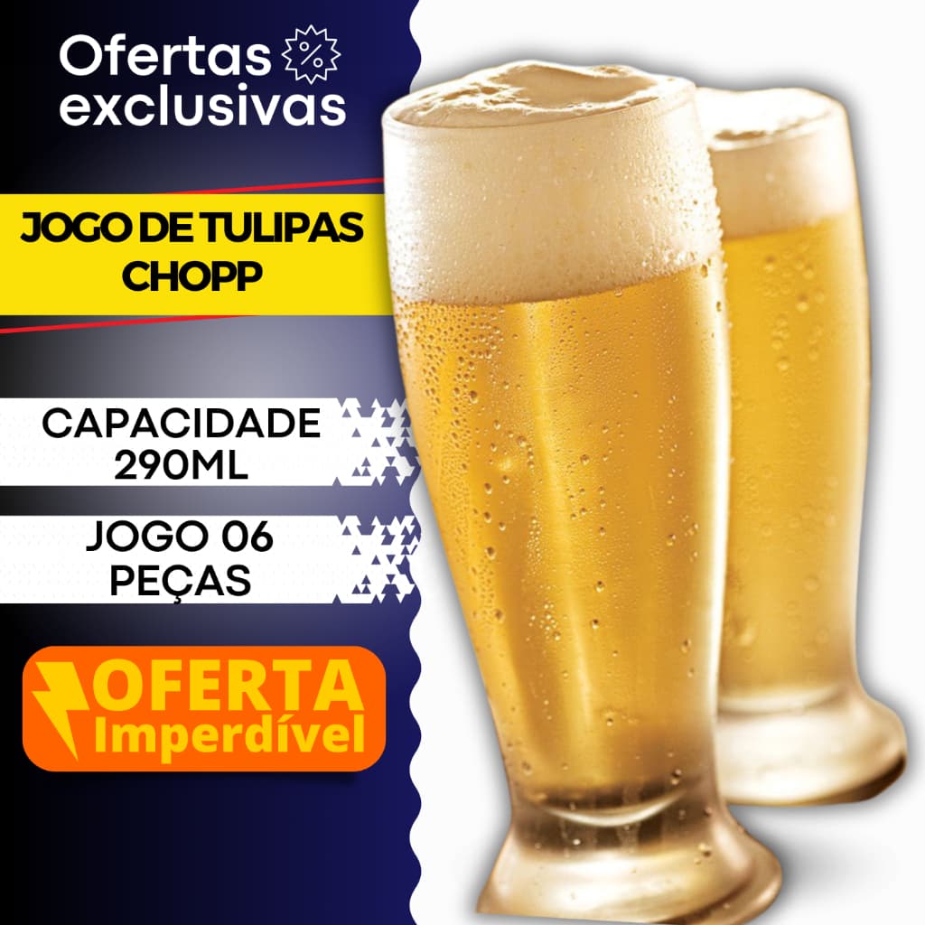 Jogo de Copo Taça para Cerveja Tulipa Chopp 6 unidades 290ml