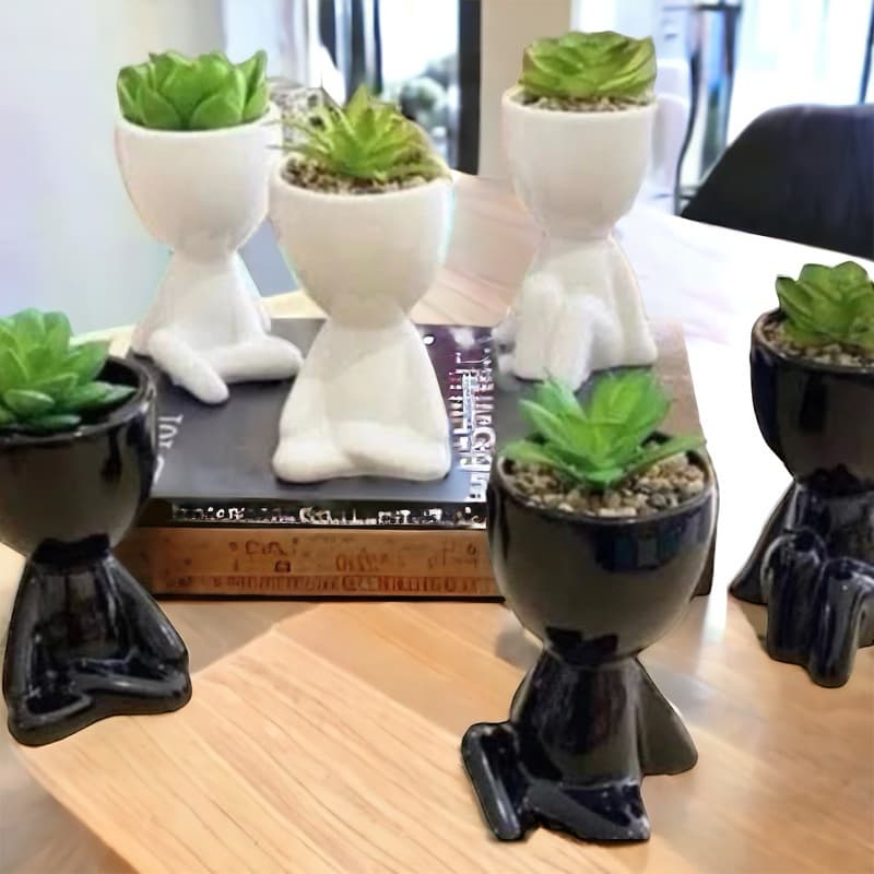6 Cachepot Bob Robert Vaso Para Suculentas Cactos Mini Plantas Decoração Minimalista 3 preto e 3 branco