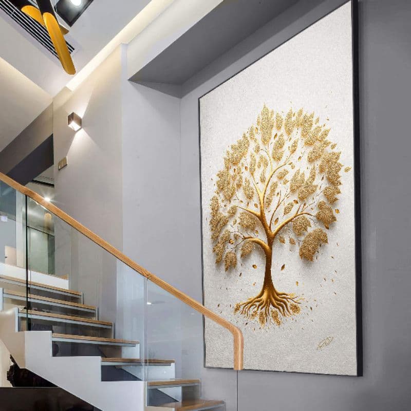Quadro Decorativo Árvore da Riqueza Dourada 70x50cm