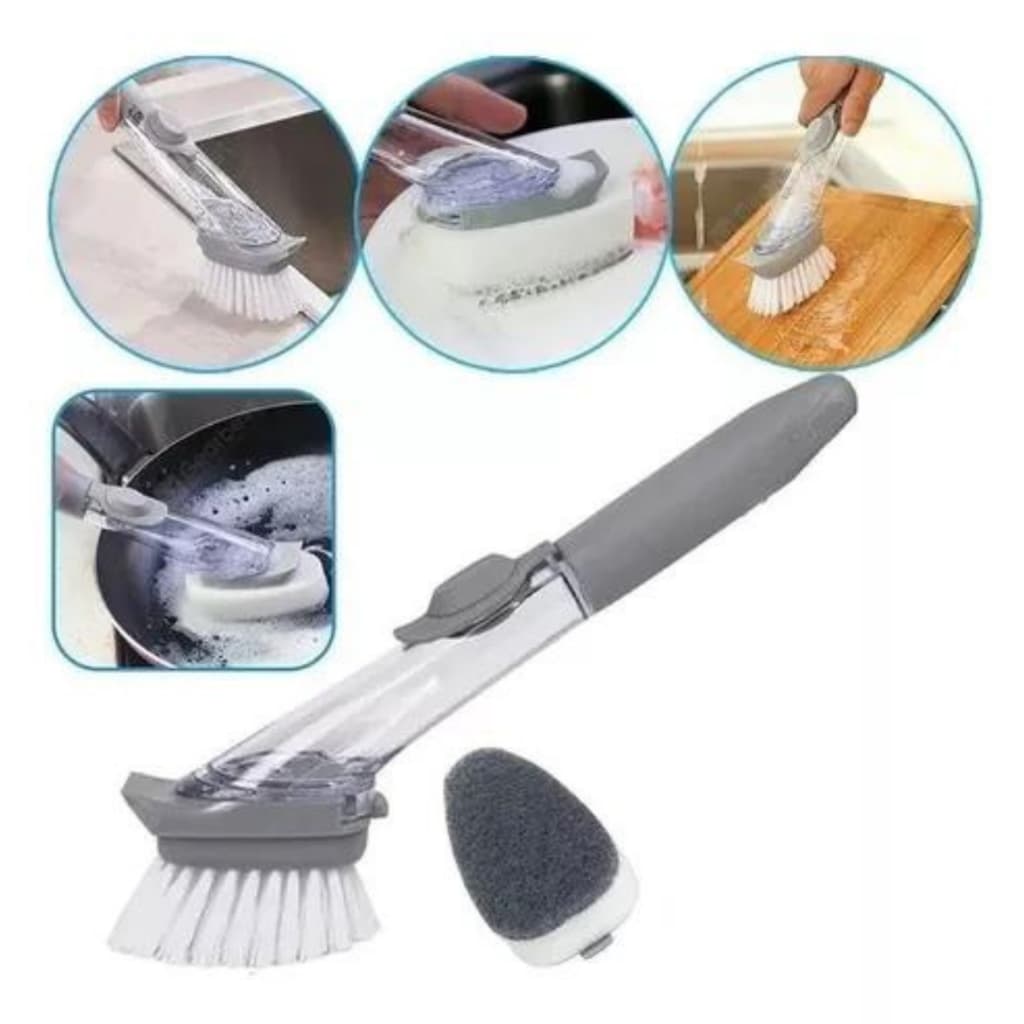 Escova Porta Detergente de Limpeza Lava Louças 2 em 1 Dispenser Descontaminação Multiuso/LIMPEZA PESADA