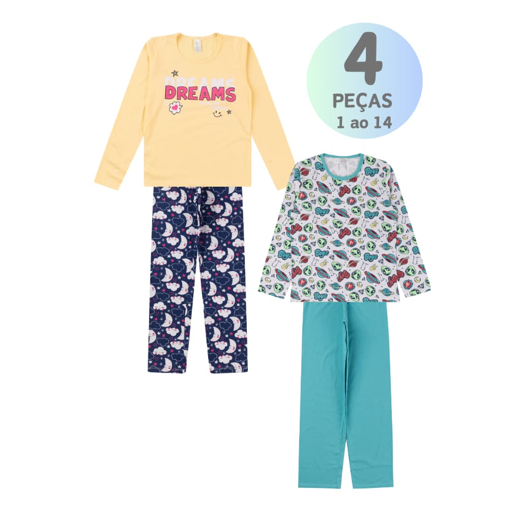 Pijama de frio Infantil Juvenil menina ou menino 4 PEÇAS Atacado INVERNO 1 ao 14