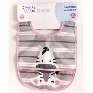 Babador plástico zebra com bolso - First Steps