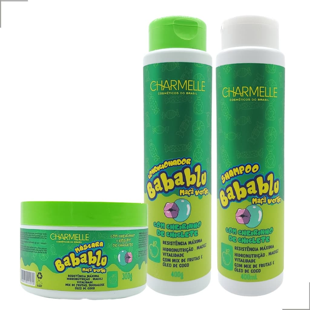 Kit Babablu Maça Verde - Charmelle - Shampoo, Condicionador e Máscara
