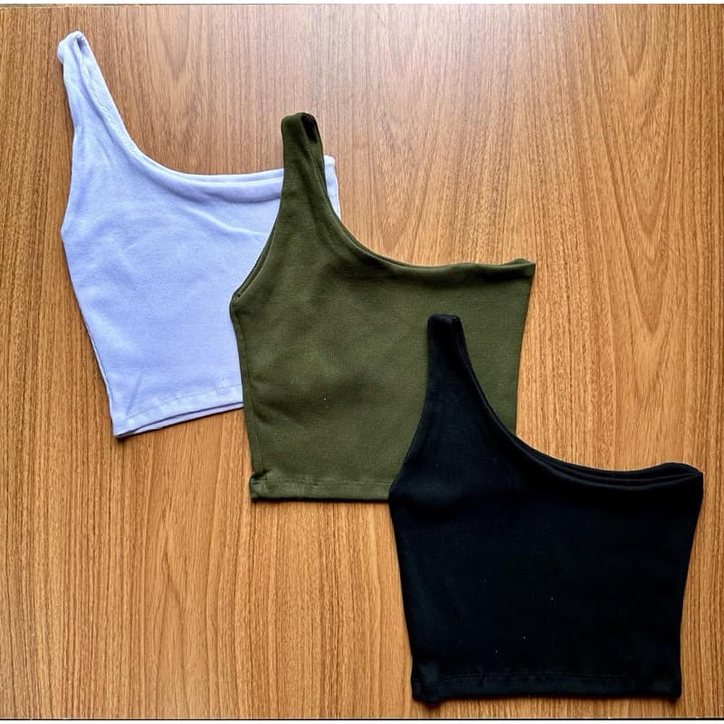 Cropped feminino Curto  Mula Manca Um Ombro So Nula Manga Cropped Feminino Ribana Blusa básica Canelada Algodao