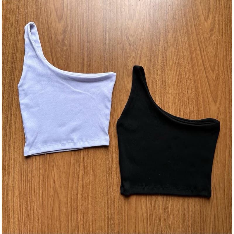 Kit 2 Cropped Feminino Ribana Canelado Mula Manca Um Ombro So Nula Manga Ribana Cropped Basico