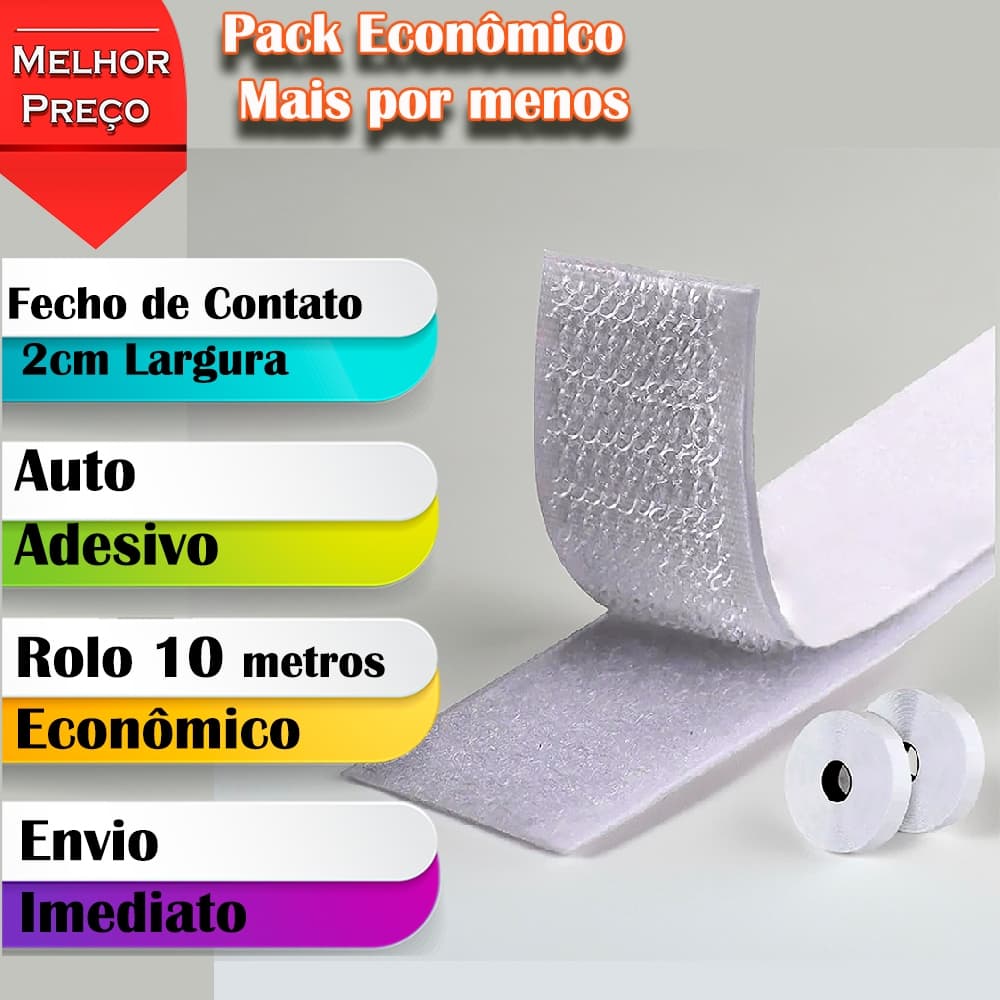 Fecho Contato Auto Adesivo 20mm  Branco Preto 10 Metros Velthor Tela Mosquiteiro