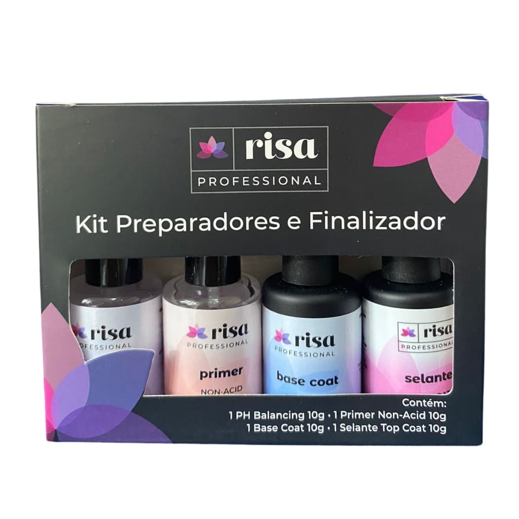 Kit preparadores e finalizador Ph Balancing, Primer Non Acid, Base coat e Selante top coat 10g