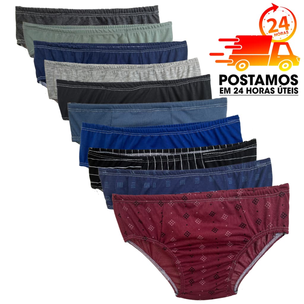 Kit 10 Cueca Infantil Slip de Algodão Para Menino Criança e Bebe Super Confortável