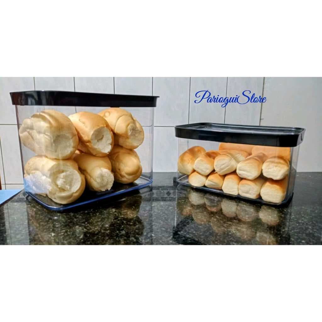 Kit conjunto 2 potes herméticos porta pães francês e bisnaguinhas para organização da cozinha