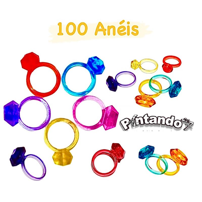 Kit 100 Anéis Coloridos Brinquedo Lembrancinha Festa Infantil