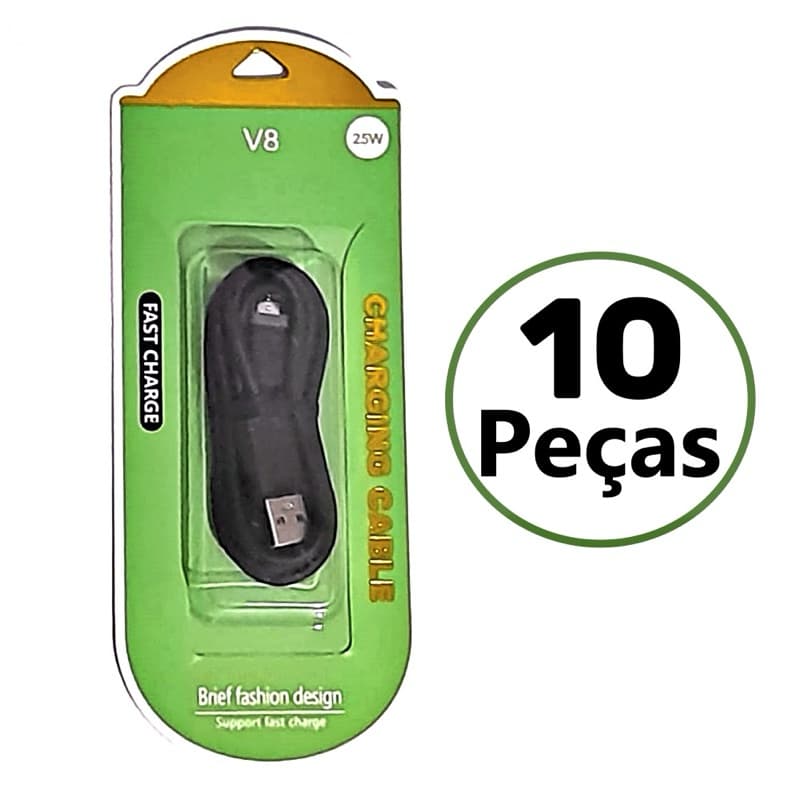 Kit 10 Peças Cabos Micro USB ou Tipo C Turbo - Atacado