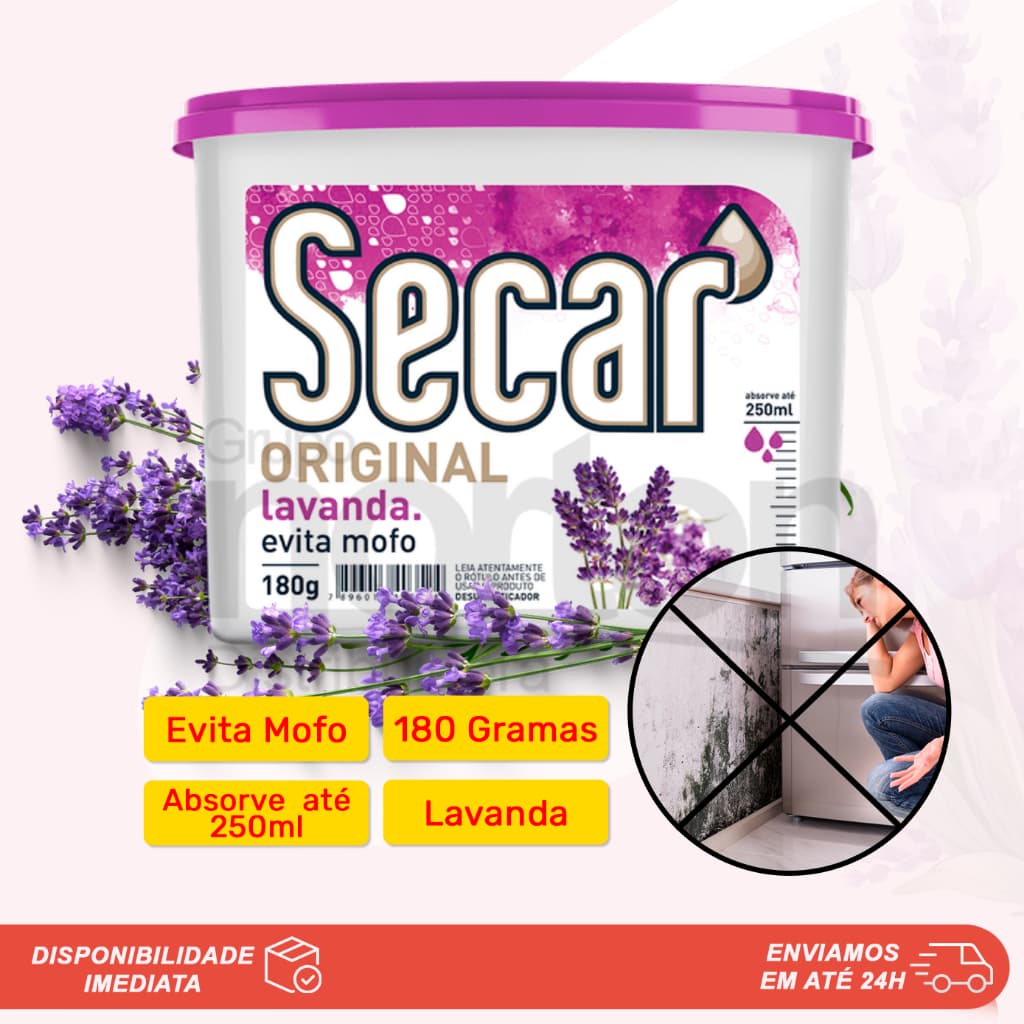 Anti Mofo Desumidificador Secar Lavanda 180g Evita Umidade Fungos Cheiro Guarda Gavetas Armários Roupas