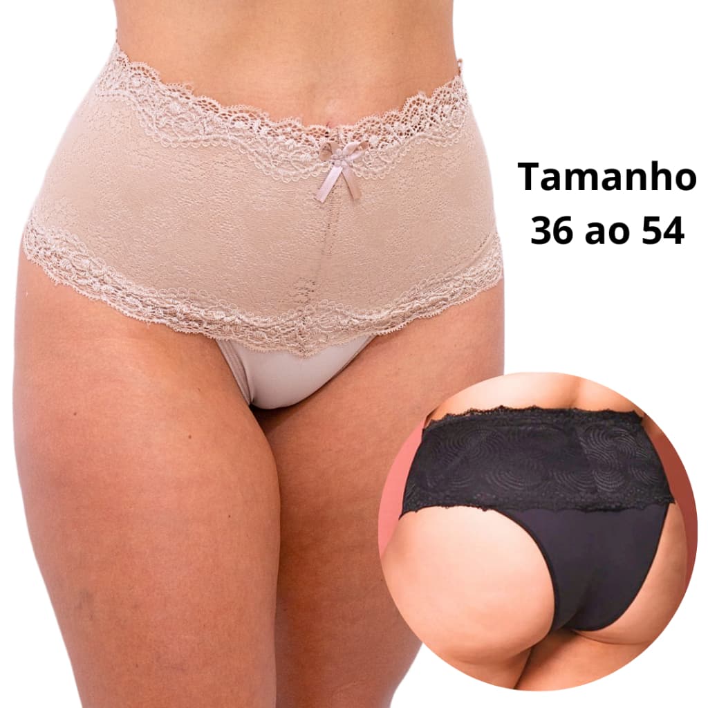 Kit 4 Calcinha Cinta Alta Renda Reduz Medida Pós Parto Gestante Plus Size Modeladora Barriga Zero