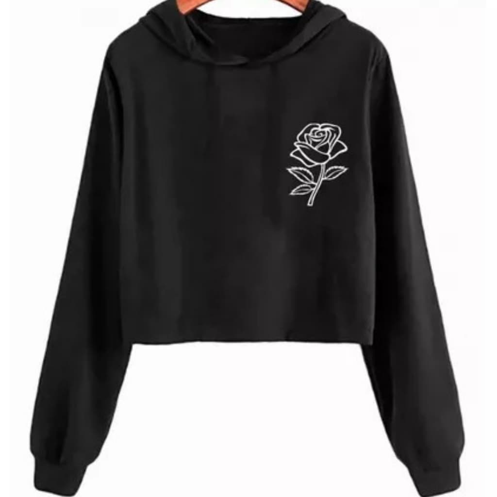 Blusa de Moletom Cropped Feminino Com Capuz Curta Manga Longa
