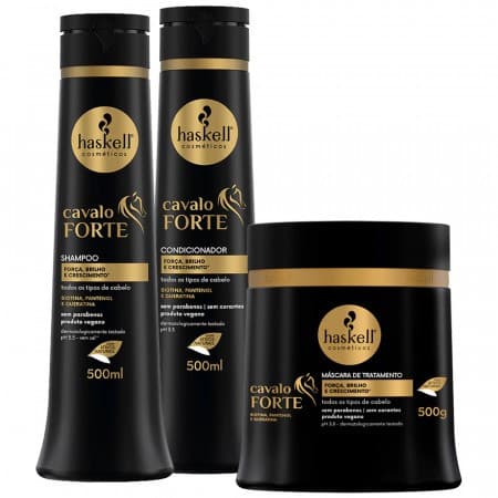 Kit Haskell Cavalo Forte Shampoo e Condicionador 500ml  + MÁscara Cuidados com Cabelo Tratamento Capilar Salão de Beleza