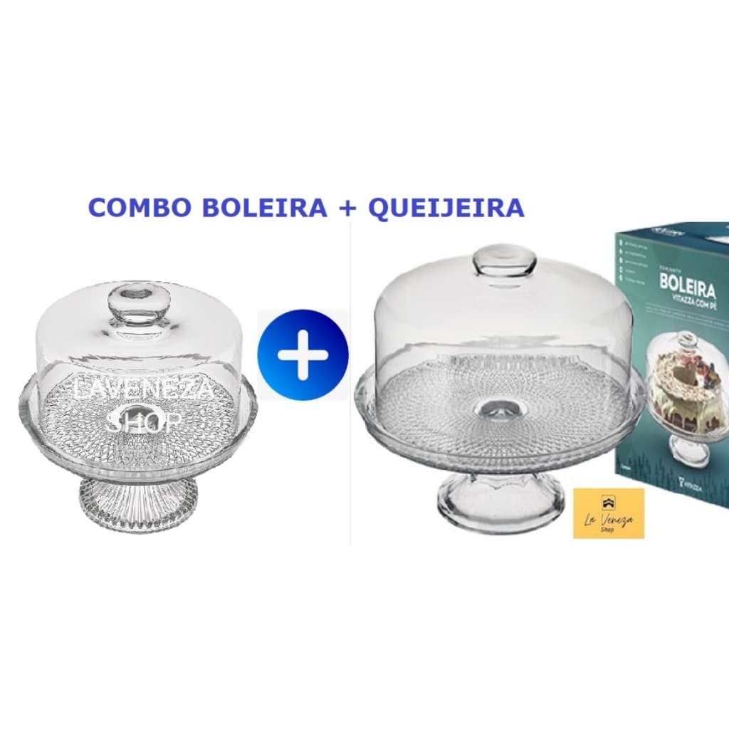Kit Conjunto Boleira Porta Bolo Com Pé + Queijeira Com Pé Vitazza