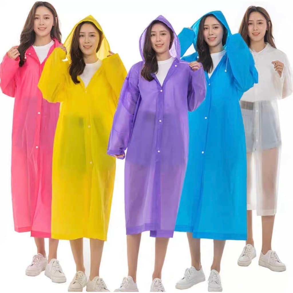 Capa de chuva grossa e longa em vinil transparente com capuz impermeável