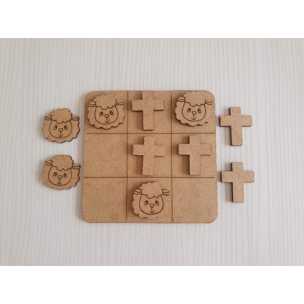 5 Jogos da velha Ovelha Igreja Cruz Pascoa Jesus Cristo em MDF 10cm tabuleiro brinquedo presente lembrancinha kit