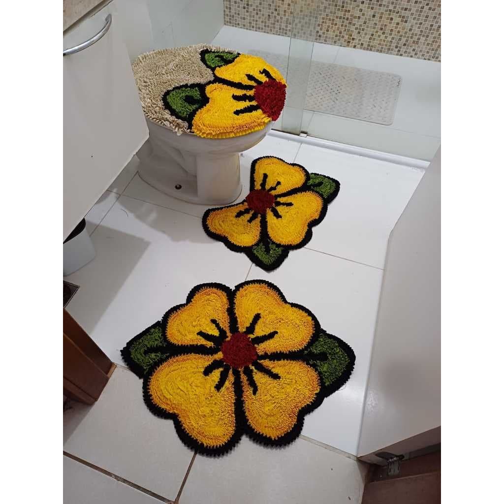 Conjunto de banheiro Flor Amarela Frufru decoração artesanal