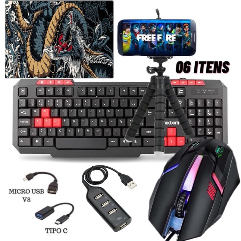 Kit Mobilador Gamer Completo 6 itens Para Celular entrada V8 ou Tipo C Pronta Entrega