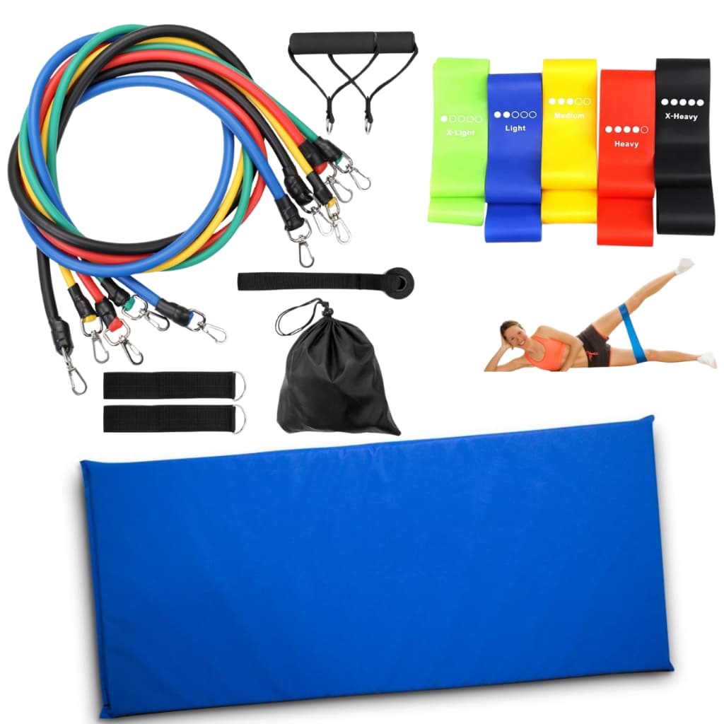 Kit 5 Faixa Elastica + Colchonete + Elástico Extensor Treino Ginastica Pilates E Fisioterapia