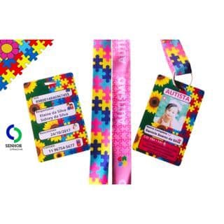 Crachá autismo rosa, TDAH, SUS + cordão personalizado