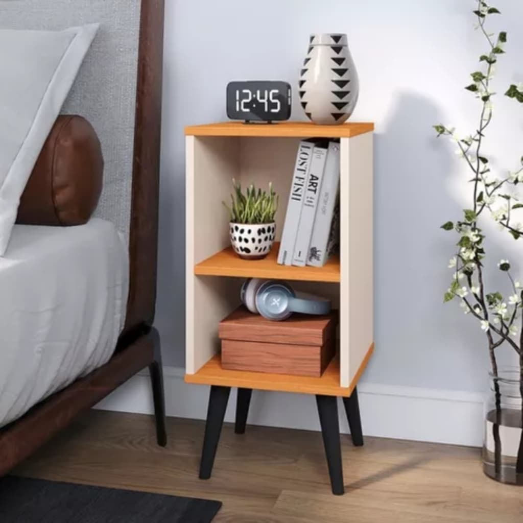 Mesa Cabeceira Criado Charme Retro Com Prateleira Nicho Pés Anti Umidade Estilo Vintage Apoio Cama