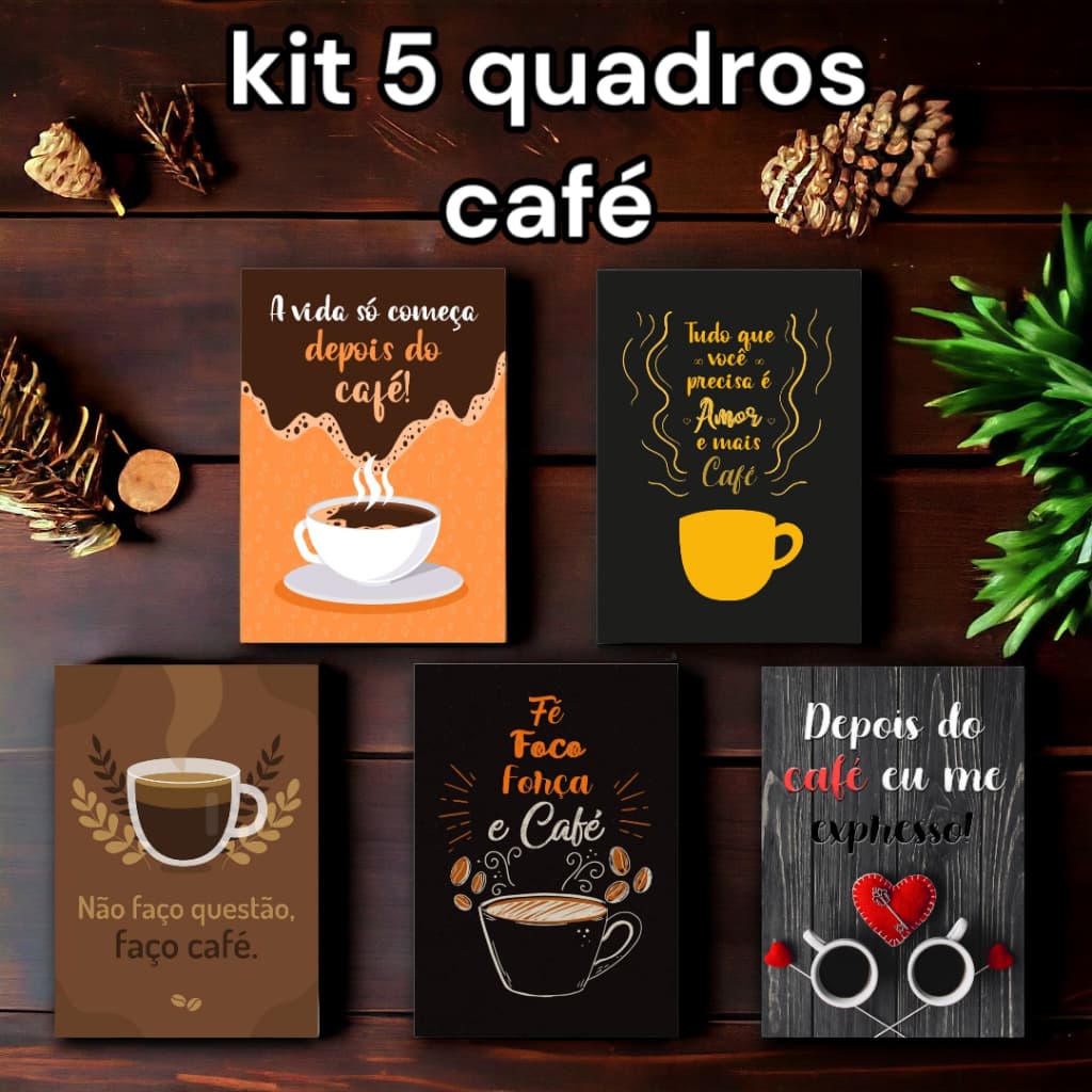 Conjunto 5 Quadros decoração café, MDF corte a laser, adesiva do, área do café