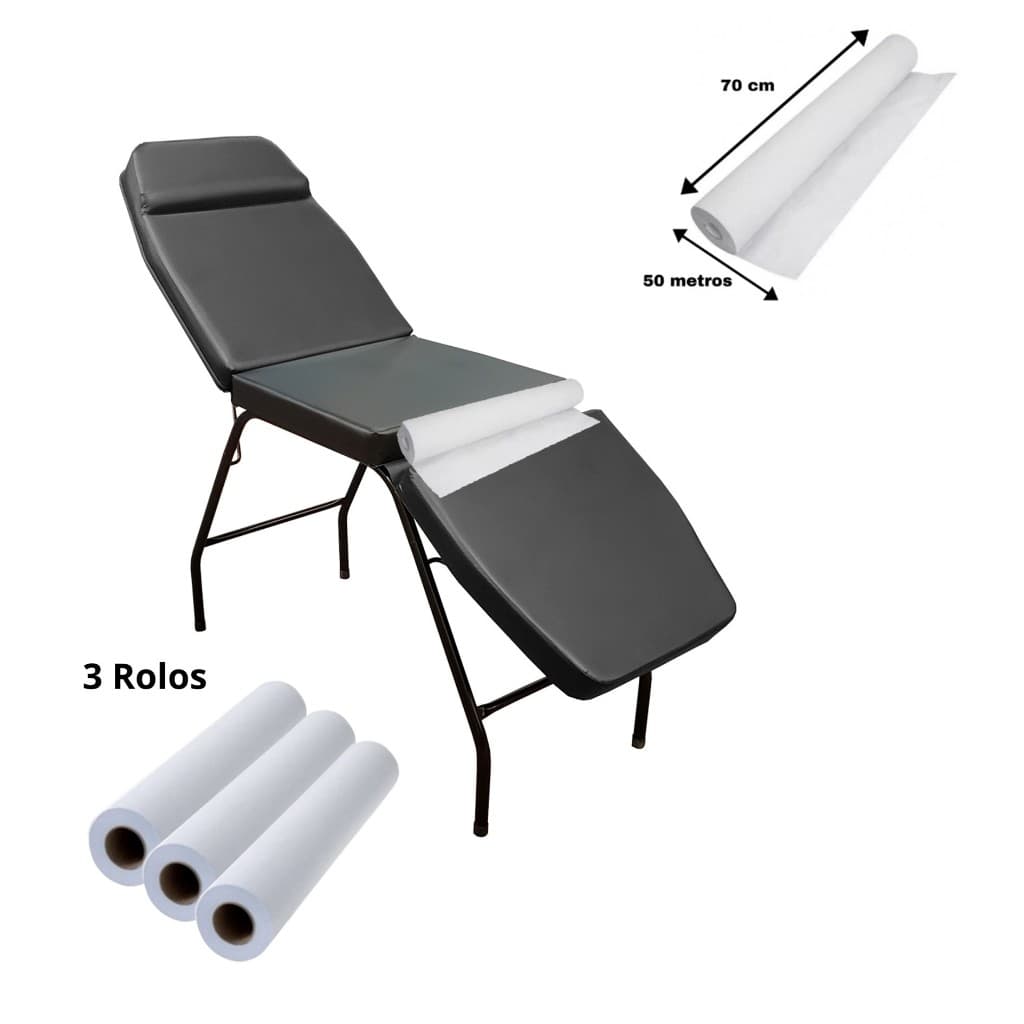 Kit Maca 3 Posições Estética Tatuagem Depilação com 3 Rolos de Lençol de Papel 70x50cm