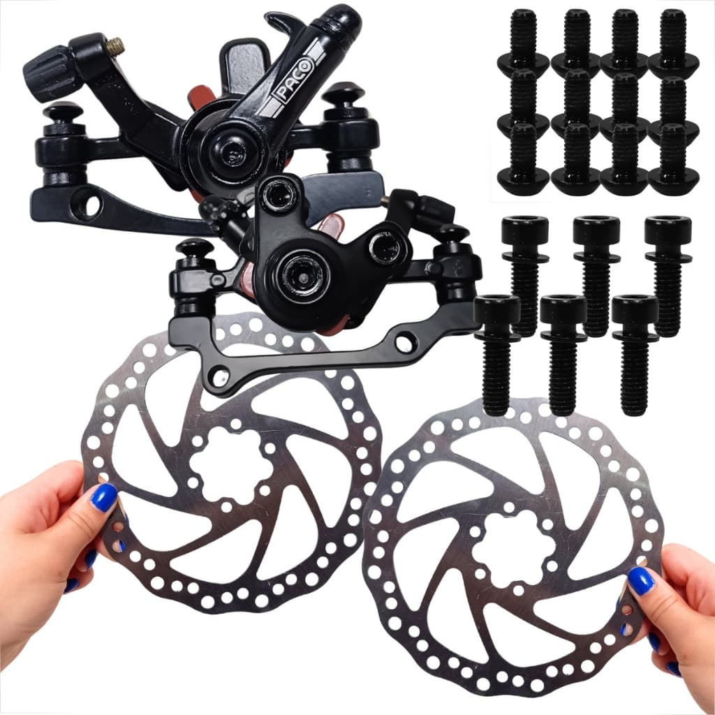 Kit Freio A Disco Mecânico Bicicleta Pinça + Disco Pastilhas Pares Aro 26, 29 160mm Calipers Preto