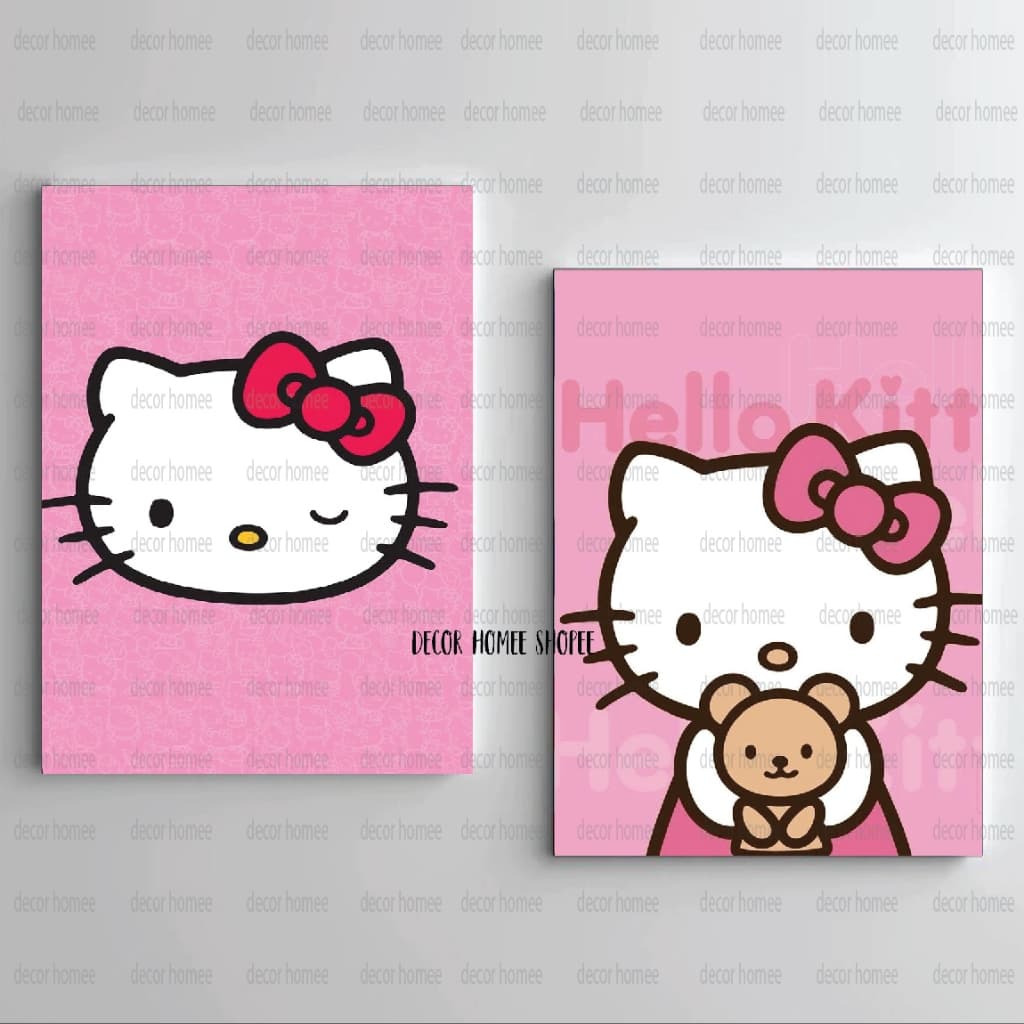 Kit 2 Quadros Decorativos 20x28 hello kitty tipo 2 Para Quarto Infantil
