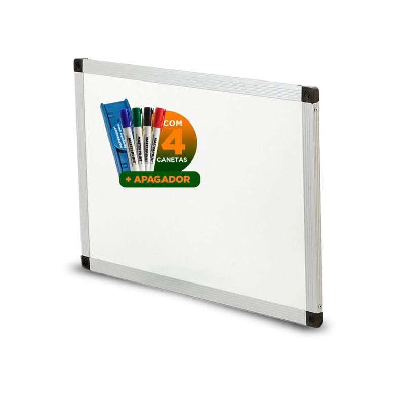 Quadro Branco Alumínio Pequeno 50x40 Com 4 Canetas + Apagador Lousa Escritório Escola