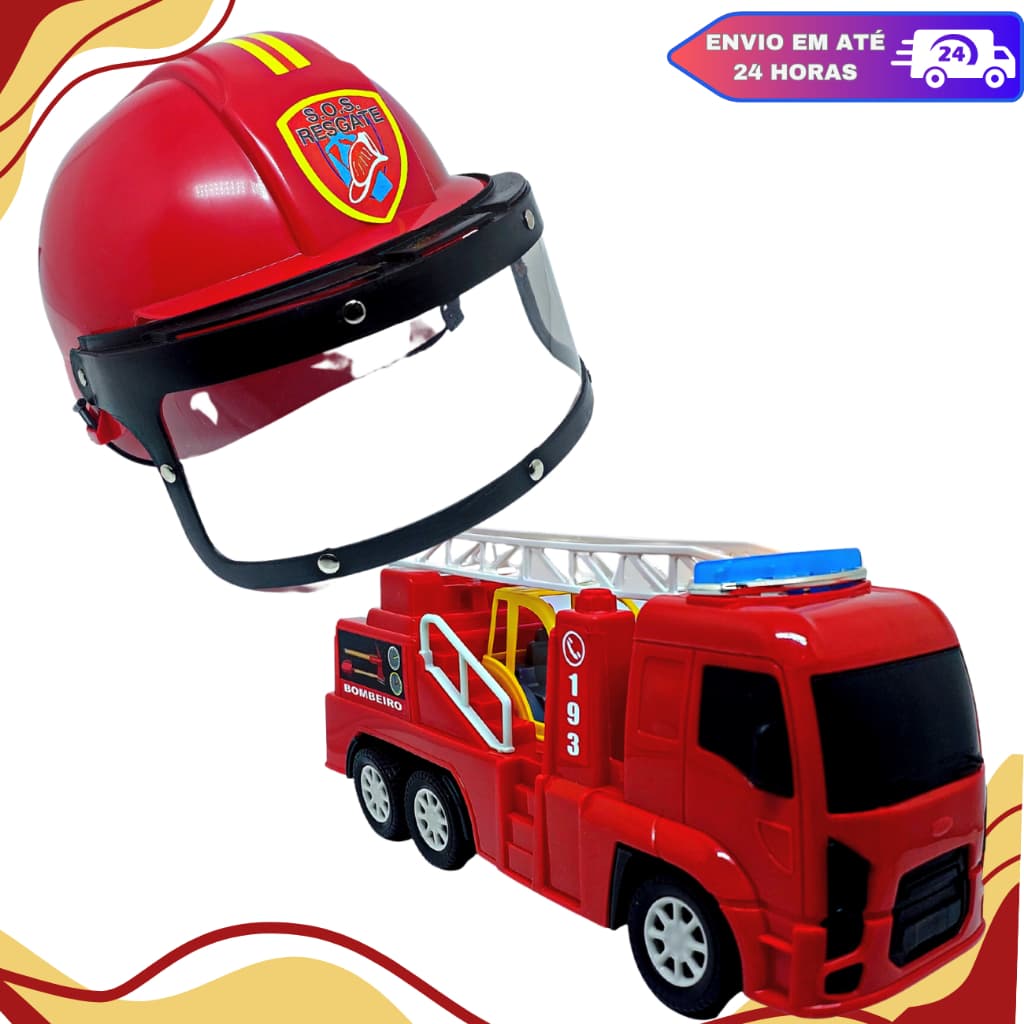 Kit Caminhão De Brinquedo Menino Bombeiro E Capacete Com viseira Super Oferta