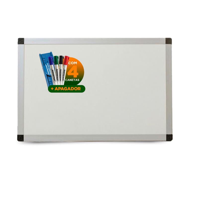 Quadro Branco Alumínio Grande 80x60 Com 4 Canetas + Apagador Lousa Escritório Escola