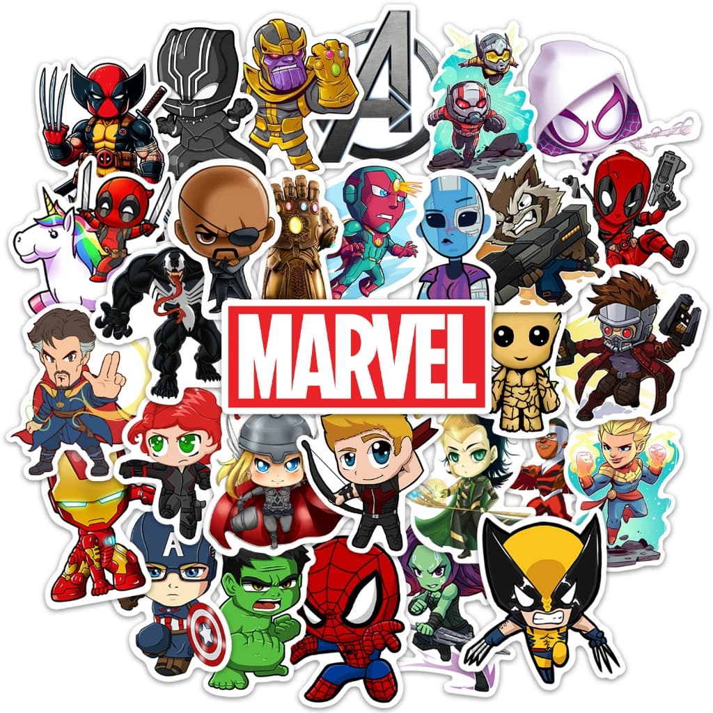 30 Adesivo Marvel Vingadores Homem Ferro Spider Capitao America Hulk Thor Cartela Caderno Notebook