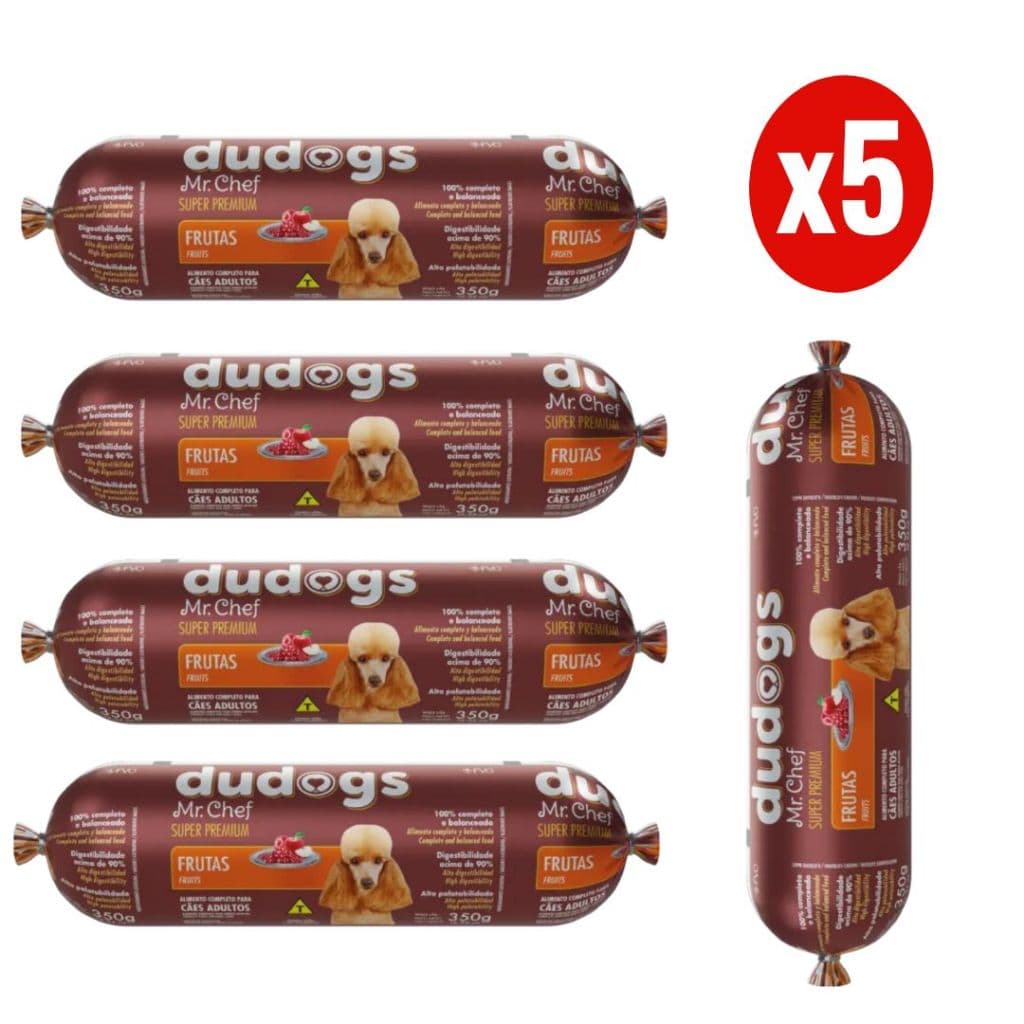 Kit 5 Dudogs Mr Chef Frutas Ração Semi Úmida para Cães 350g FVO