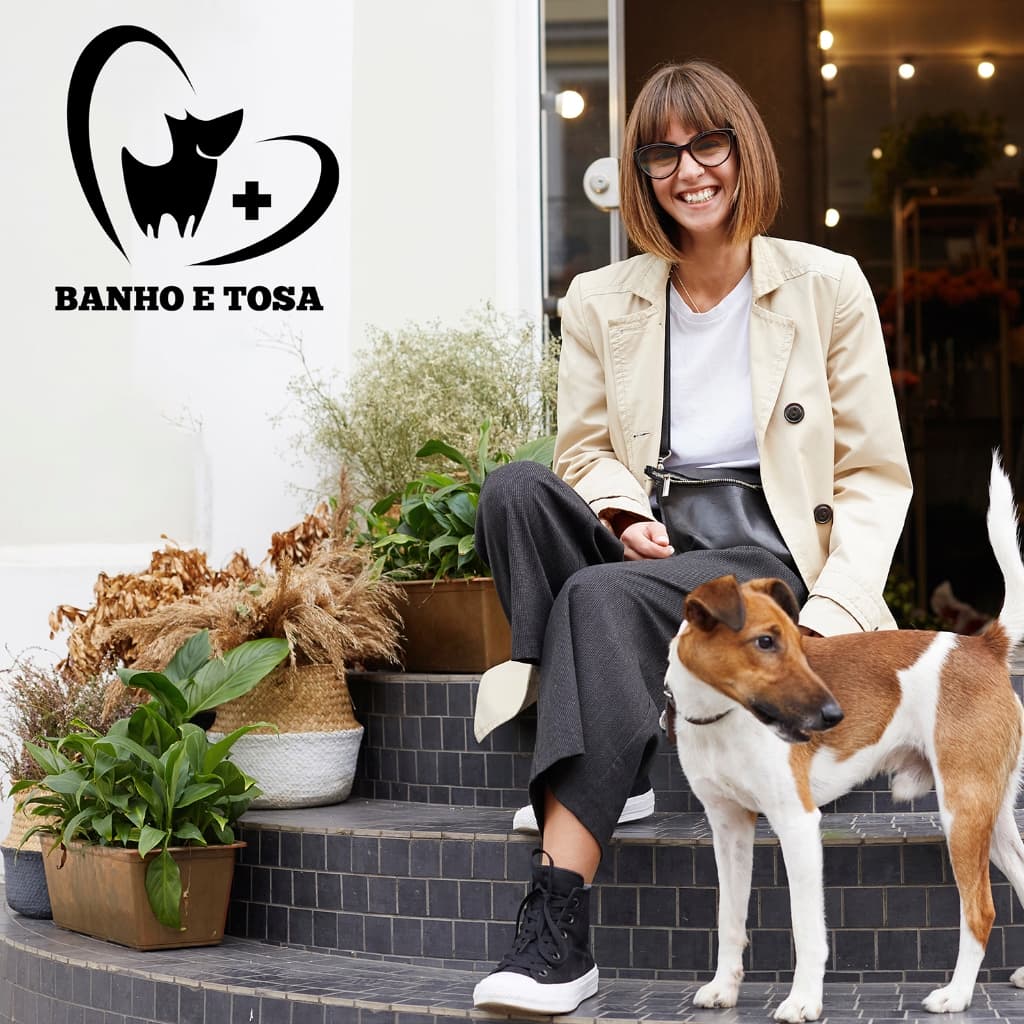 Adesivo Decorativo Porta Banho e Tosa Pet Shop Clínica Veterinária Logo Cachorro