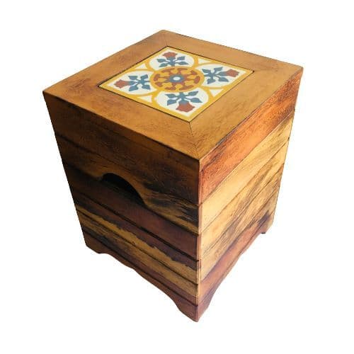 Banco bau rustico banqueta Madeira puff Volpe Ladrilho rustico Hidráulico decoração artesanato