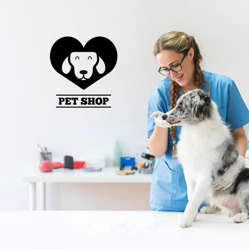 Adesivo de Parede Logo Pet Shop Preto Vitrine Cachorro Porta