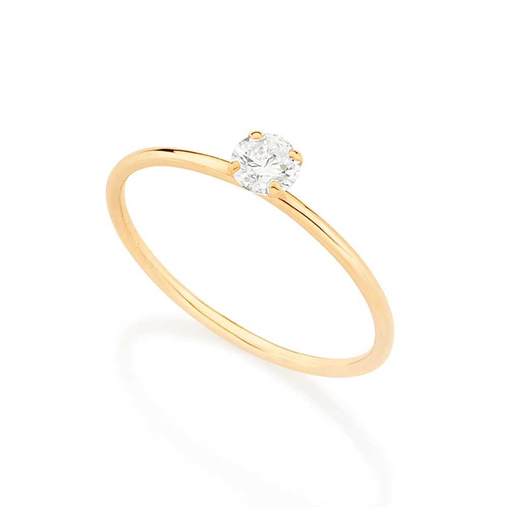 Anel Rommanel Original Banhado Ouro Solitário Com Zirconia - 513053