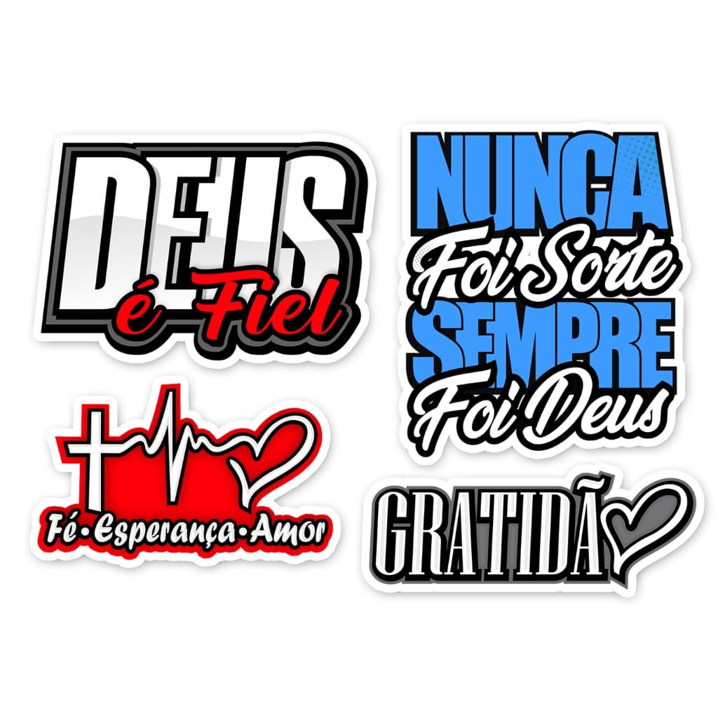 Adesivos Gospel para Carro Frase Deus é Fiel Cristão Catolico (Kit 04 Peças) Premium