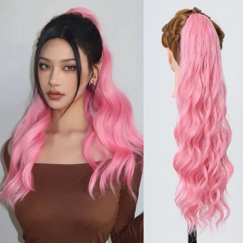 Aplique de Cabelo - Rabo de Cavalo - Ponytail Rosa Ondulado